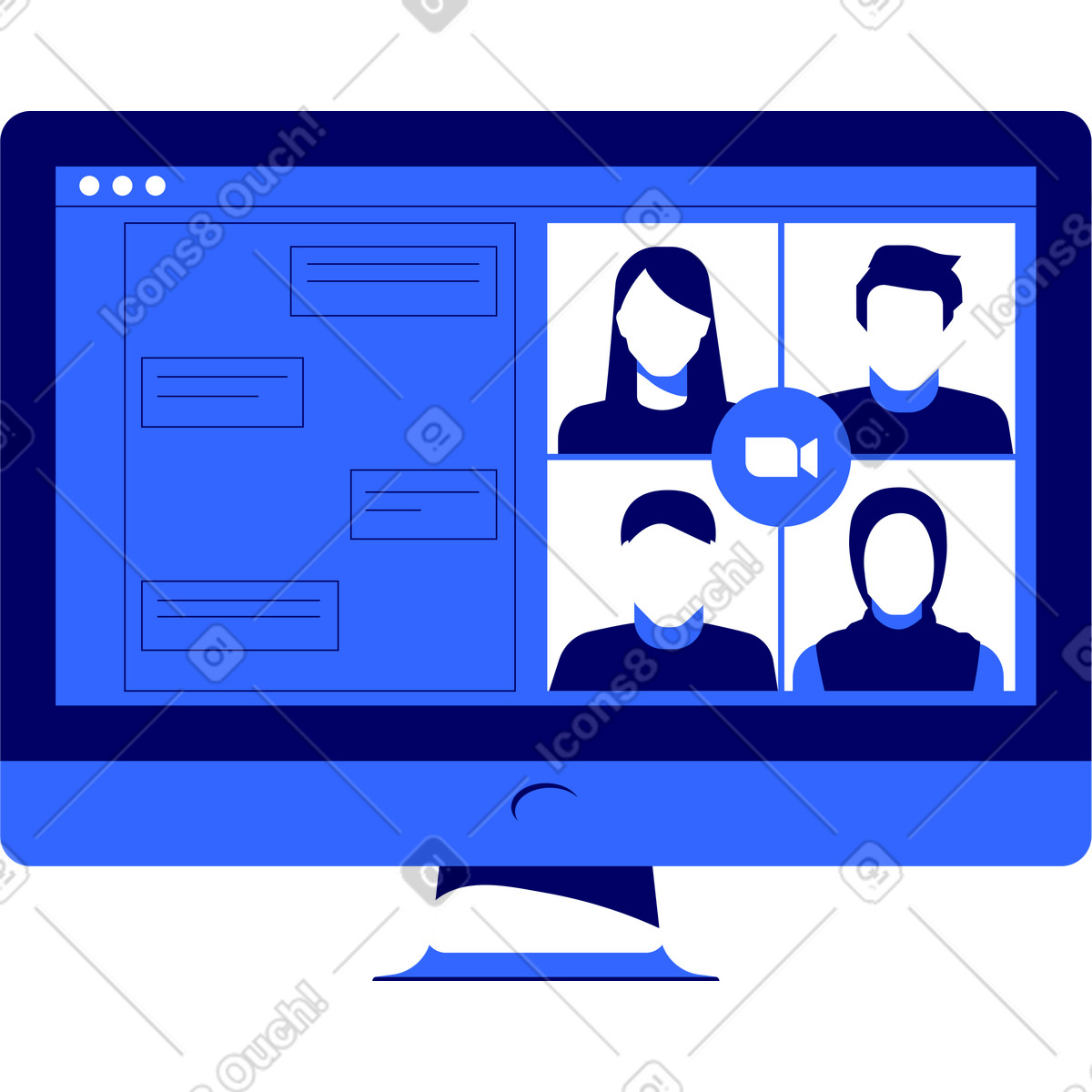 Online video call on monitor illustrazione in stile Lounge scarica in PNG, SVG
