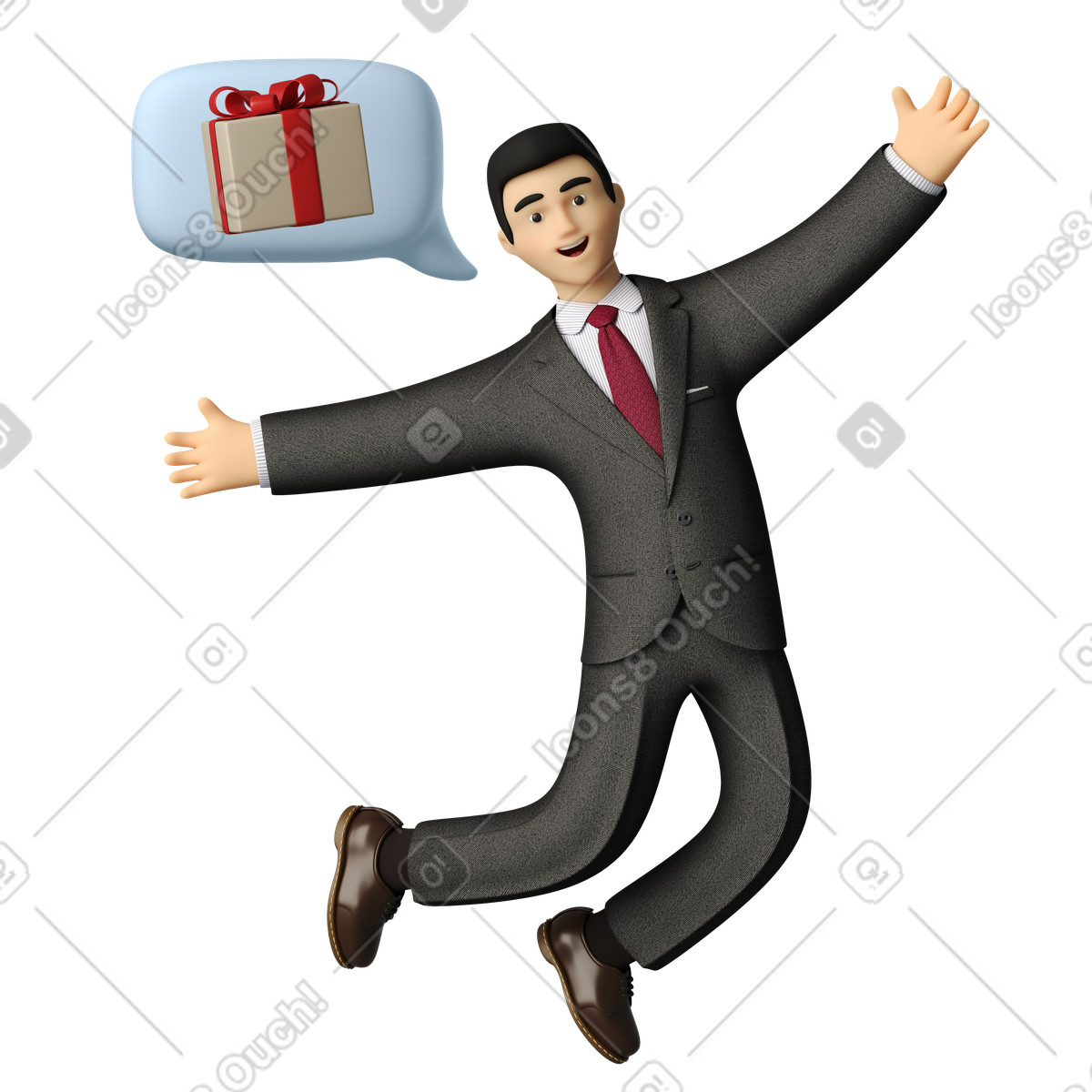 Geschäftsmann aufgeregt über die ferienzeit-Illustration im 3D Business-Stil als Download in PNG, SVG