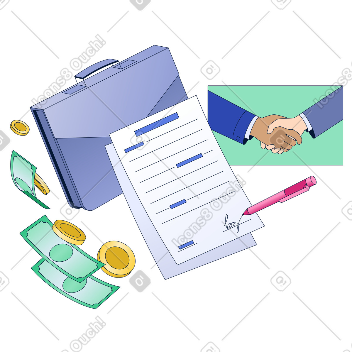 Signing contract and business partnership illustration in PNG, SVG