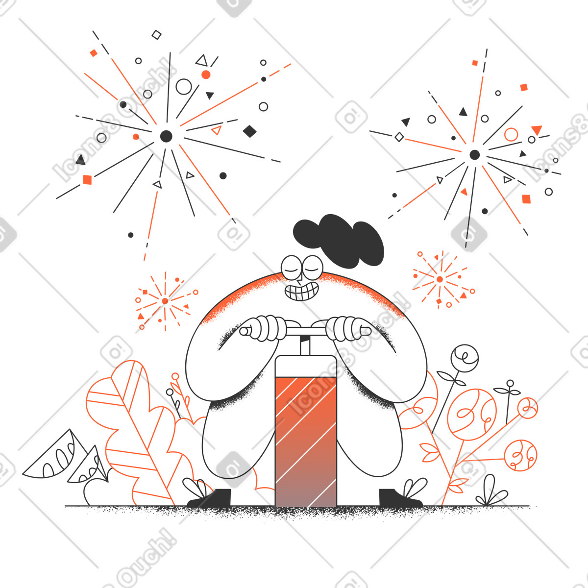 Woman launching fireworks for celebration illustration in Crayon style download in PNG, SVG