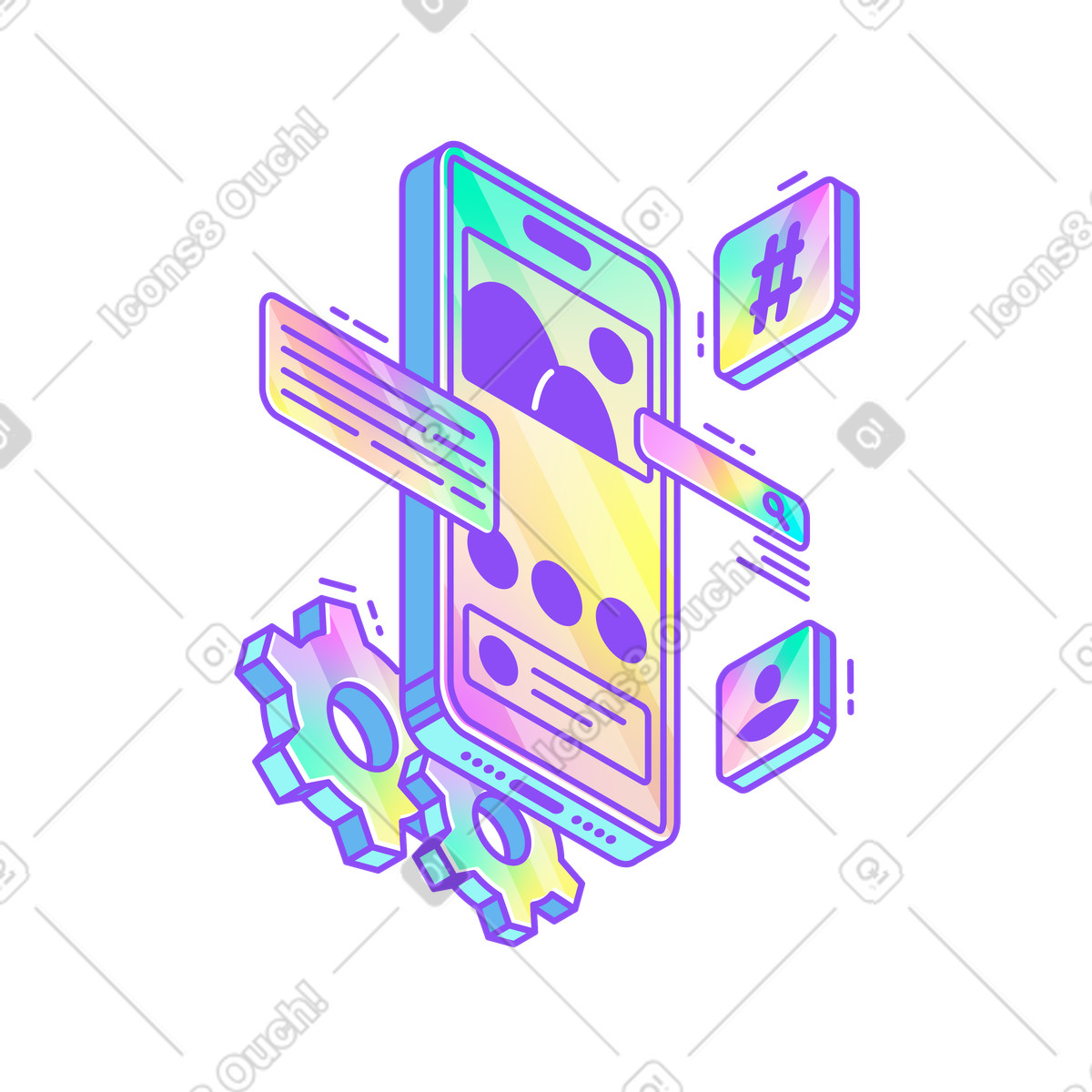 Mobile app development and mobile user interface illustration in PNG, SVG