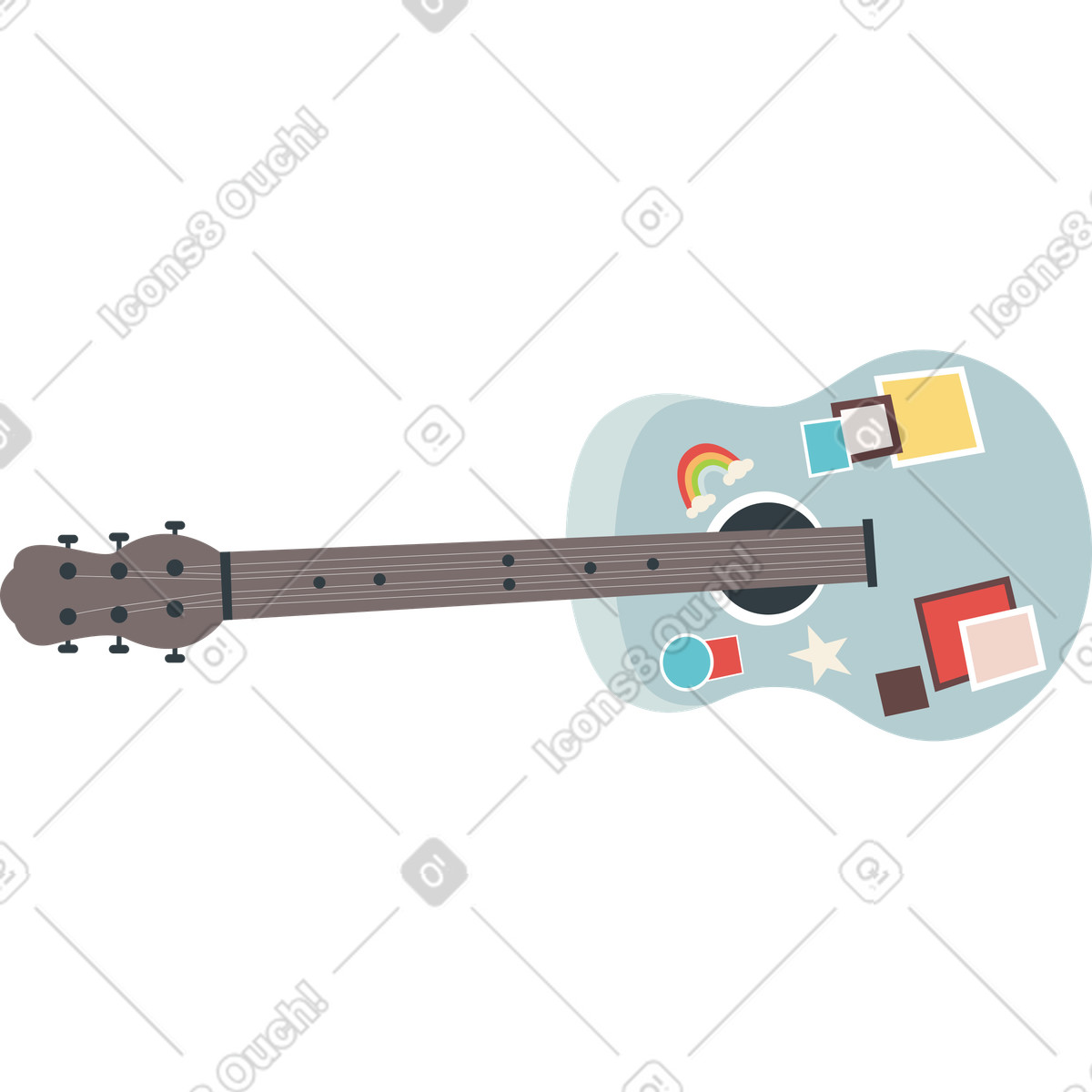 Gray string guitar in stickers illustration Lagom style download PNG, SVG
