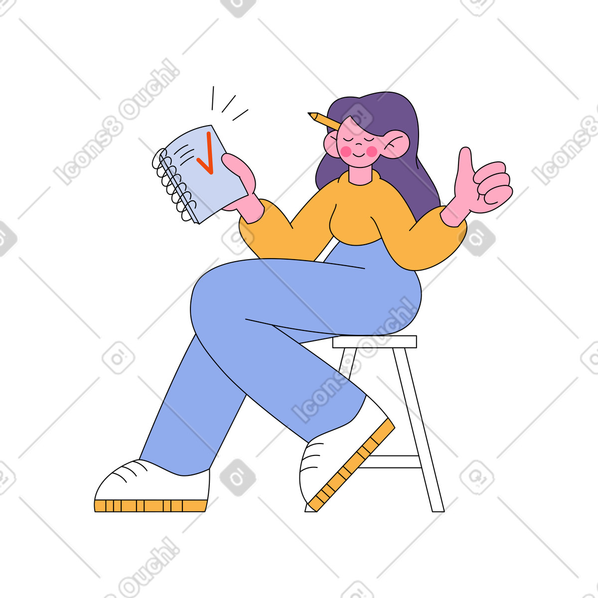 Bloom 스타일의 Woman on a chair completed the task in notebook 일러스트레이션 PNG, SVG 다운로드