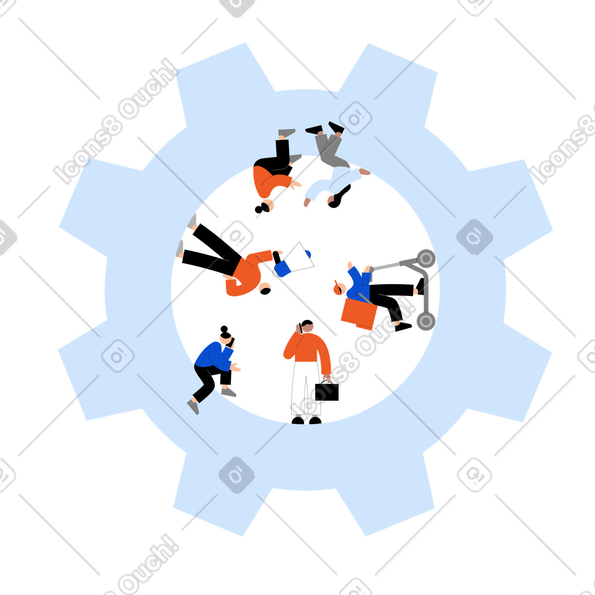 Group of young business people working illustration in Tiny style download in PNG, SVG