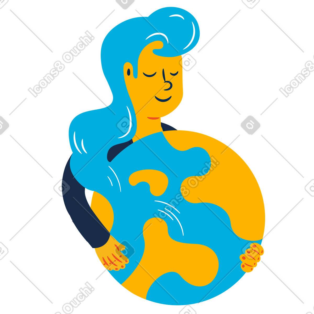 Frau mit planet erde-Illustration im Flame-Stil als Download in PNG, SVG