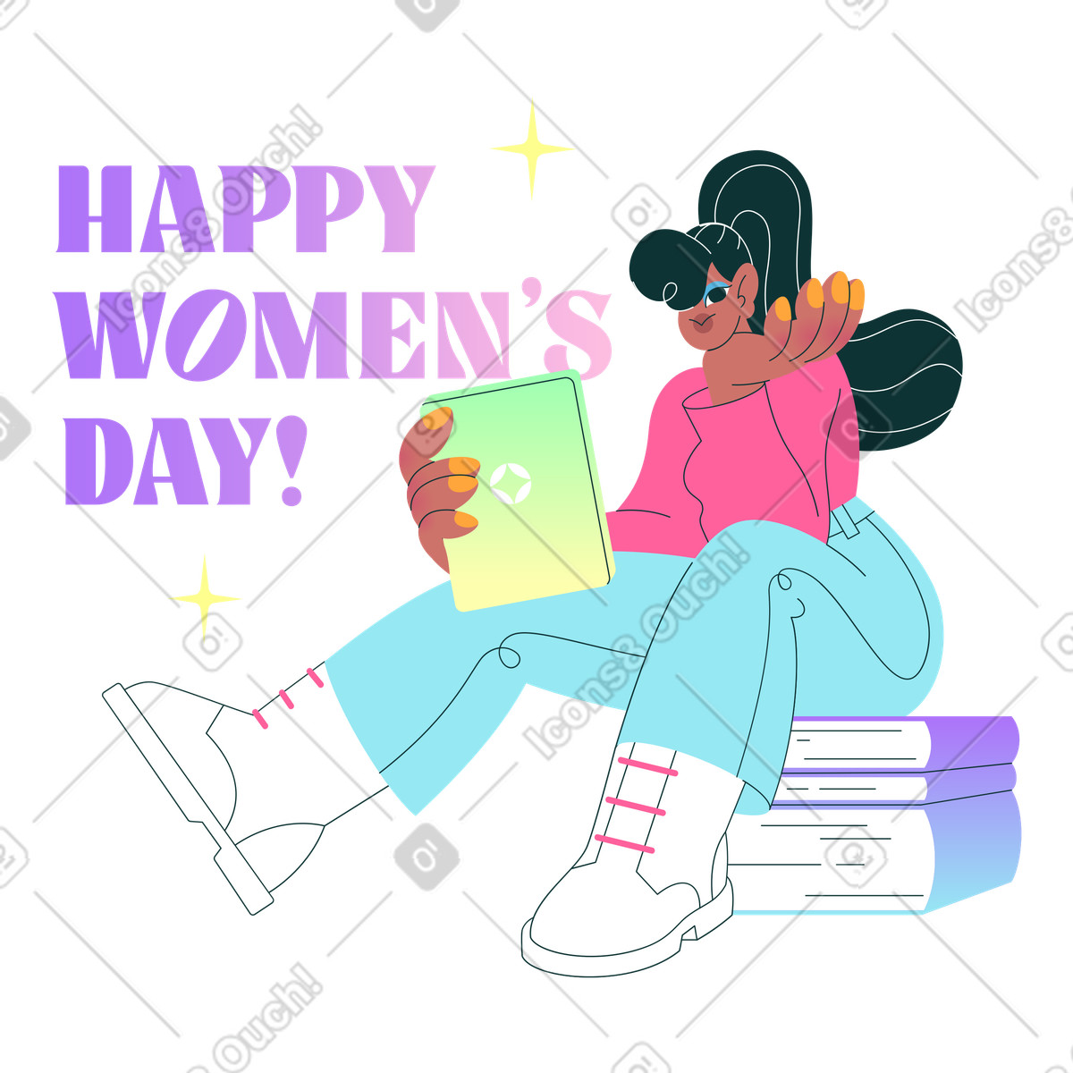 下载 Florid 风格的 Lettering Happy Women's day, International Day greeting 插画，支持 PNG、SVG 格式