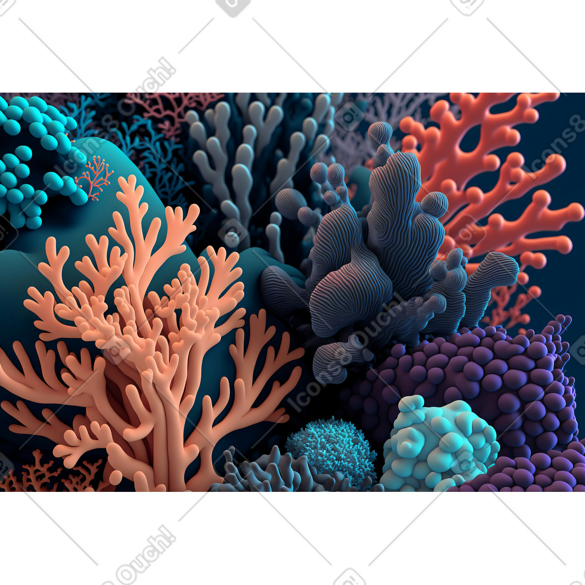 Ilustración Fondo de corales diferentes colores 3d en estilo Experimental a descargar en PNG y SVG