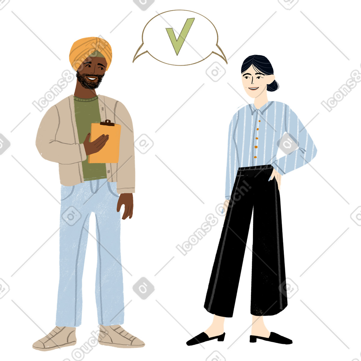 Two office workers agreeing with each other illustration in Lumiere style download in PNG, SVG