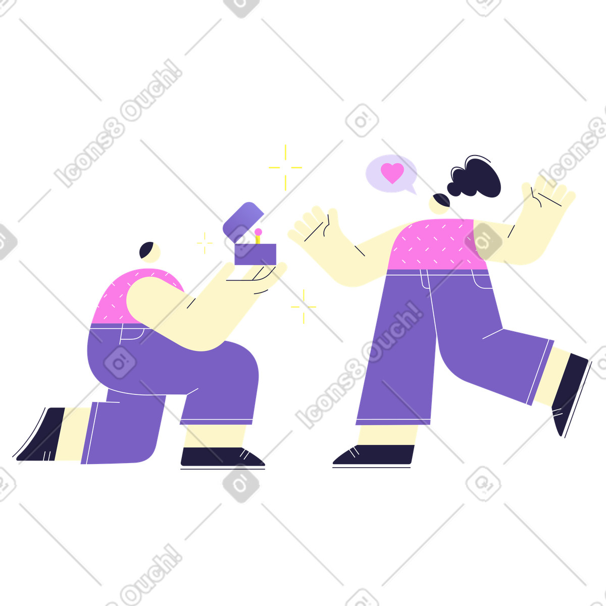 Ilustração de Homem pedindo sua namorada em casamento no estilo Mellow para baixar PNG, SVG