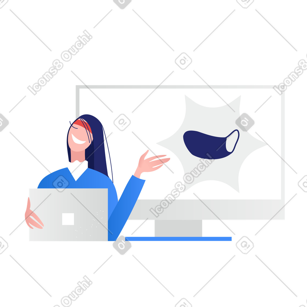 Frau wirbt für gesichtsmasken-Illustration im Clip-Stil als Download in PNG, SVG