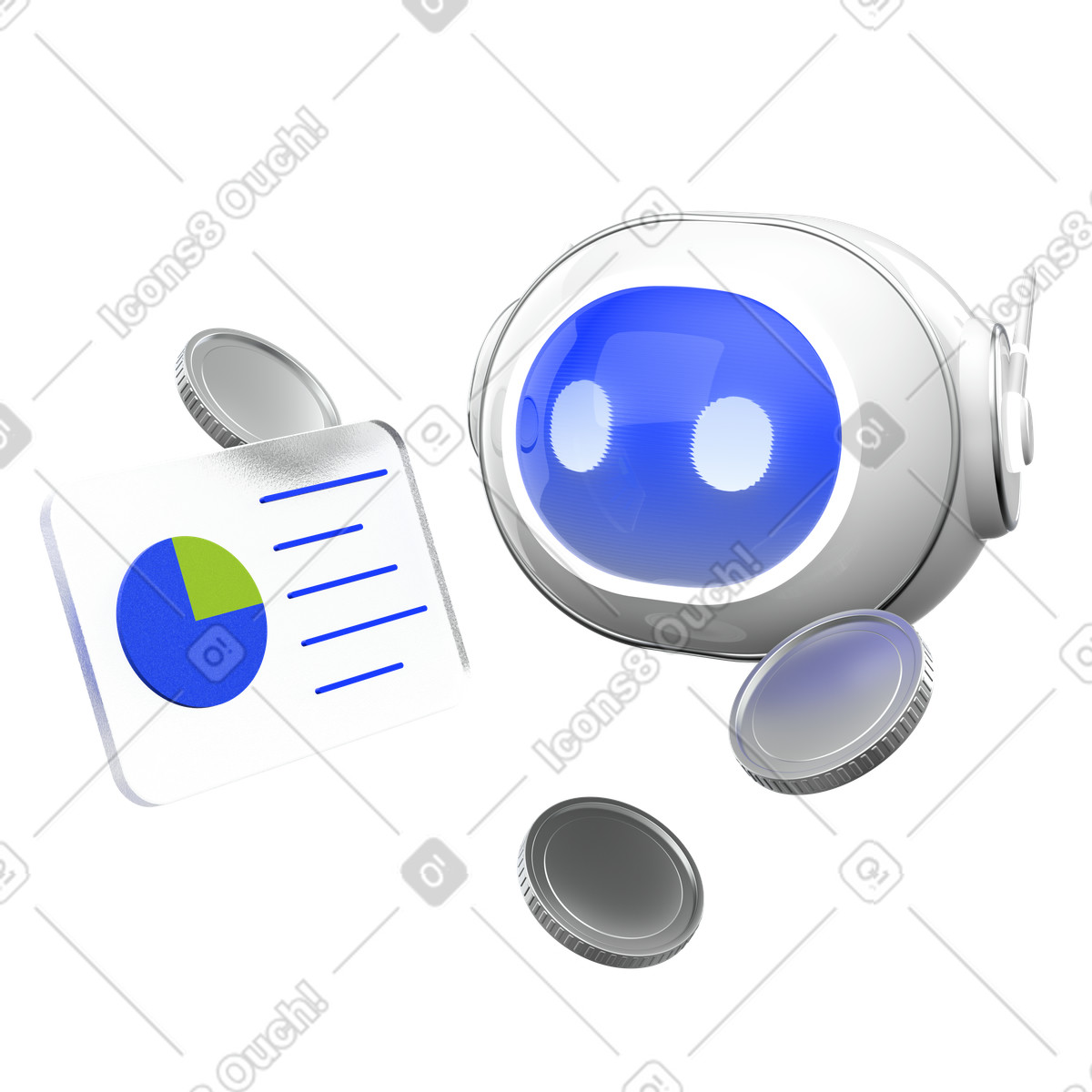 AI analytics pie, Robot data visualization, Machine learning dashboard illustration in 3D Enterprise style download in PNG, SVG