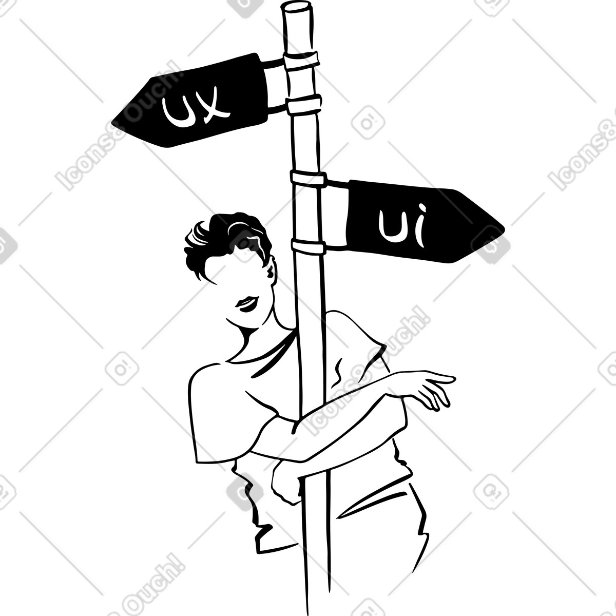 Иллюстрация Женщина обнимает указатель ux-ui дизайн в стиле Line — скачать в форматах PNG, SVG